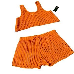 Orange Knit Women's Shorts Set